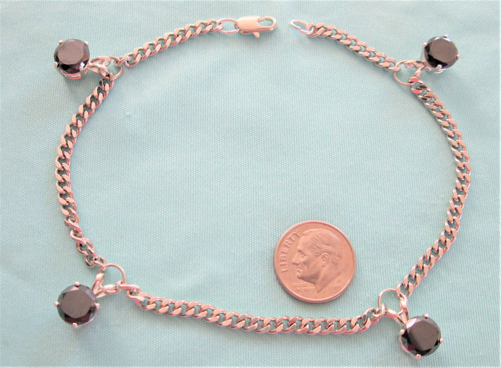7.60ct 14K 4 Dia's REAL NATURAL BLACK DIAMOND ANKLET, 9\