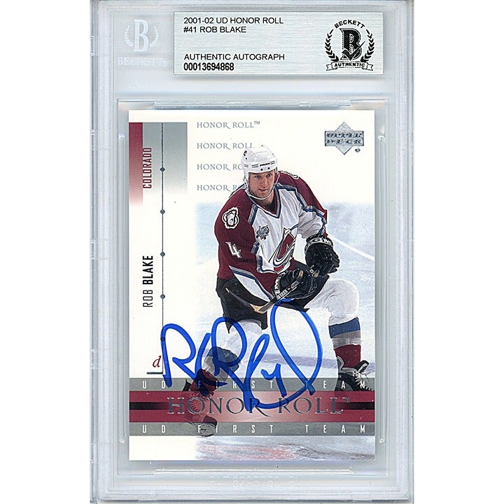 Rob Blake Signed Avalanche 2001-02 Upper Deck Hockey Card Beckett Autographed