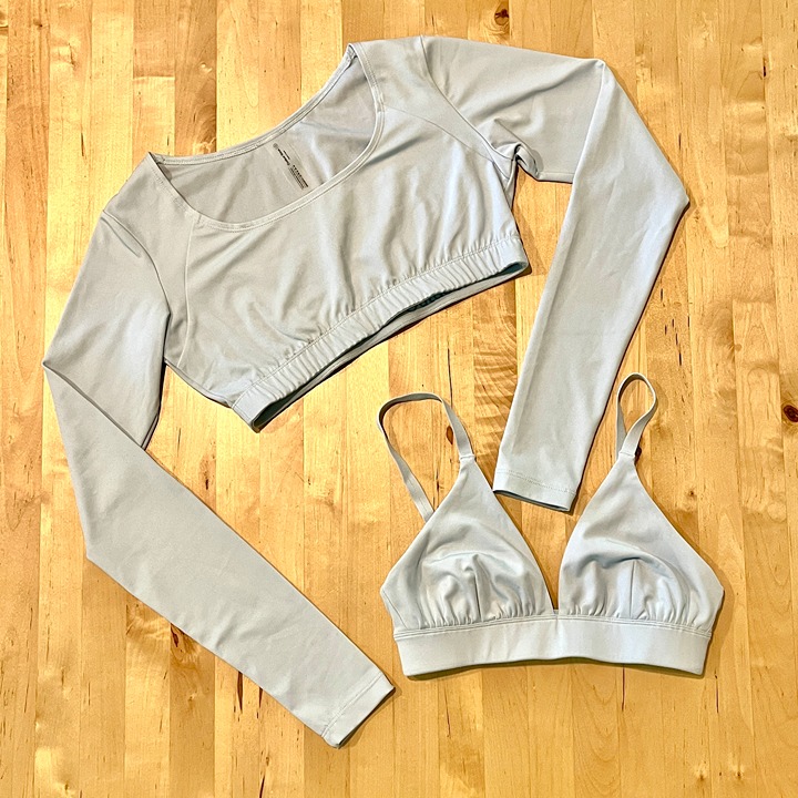 Outdoor Voices Sculpt Apex Bra XS + Crop Top S Yoga Studio Set Jasmine Blue