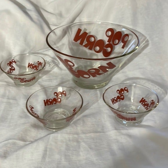 Vintage MCM Red Popcorn snack Bowls by Wheaton Glass