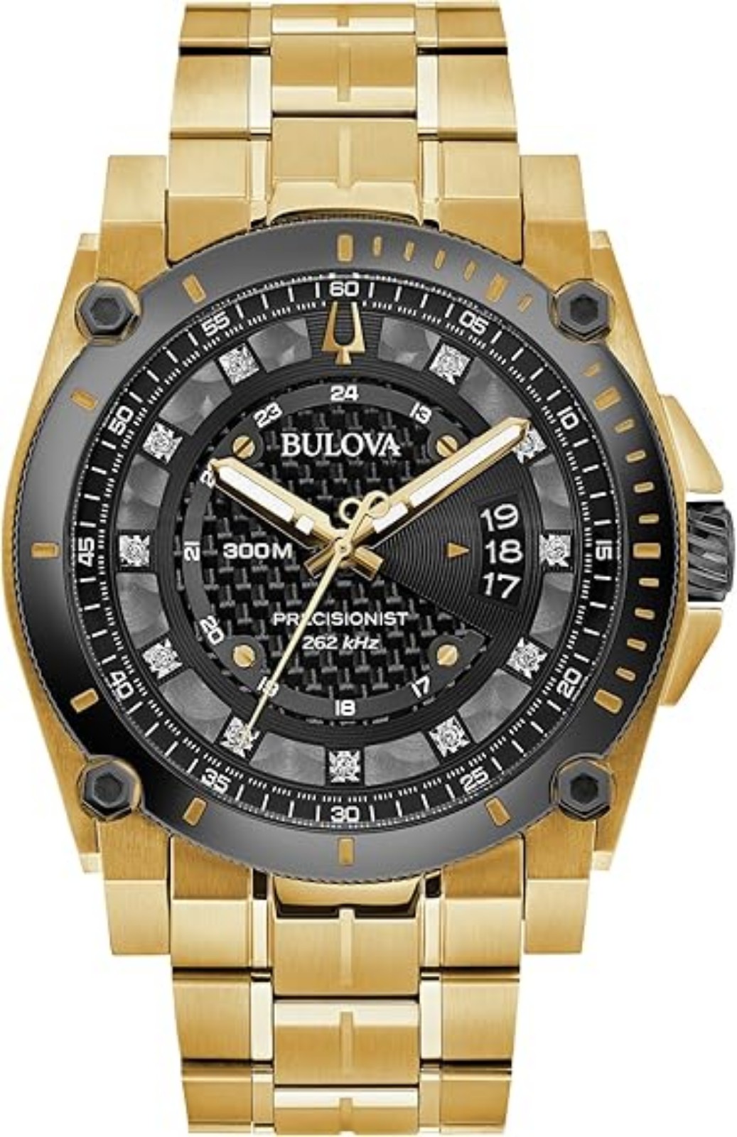 Watch Bulova Men's Precisionist Diamond Accents Quartz Gold Tone 46MM Watch 98D1