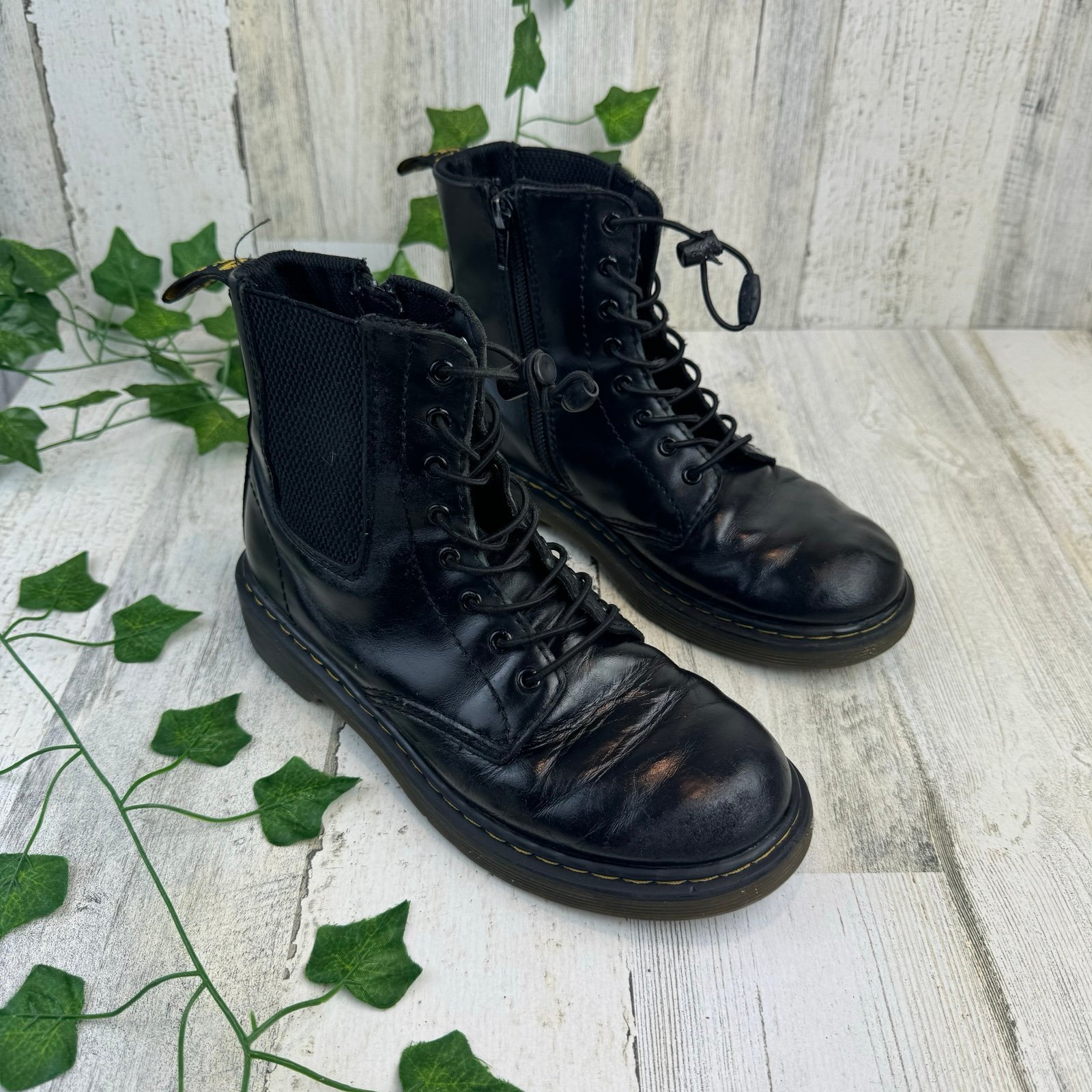Dr. Martens 1460 Harper Black Leather Zipper Unisex Kids Combat Boot Size 3