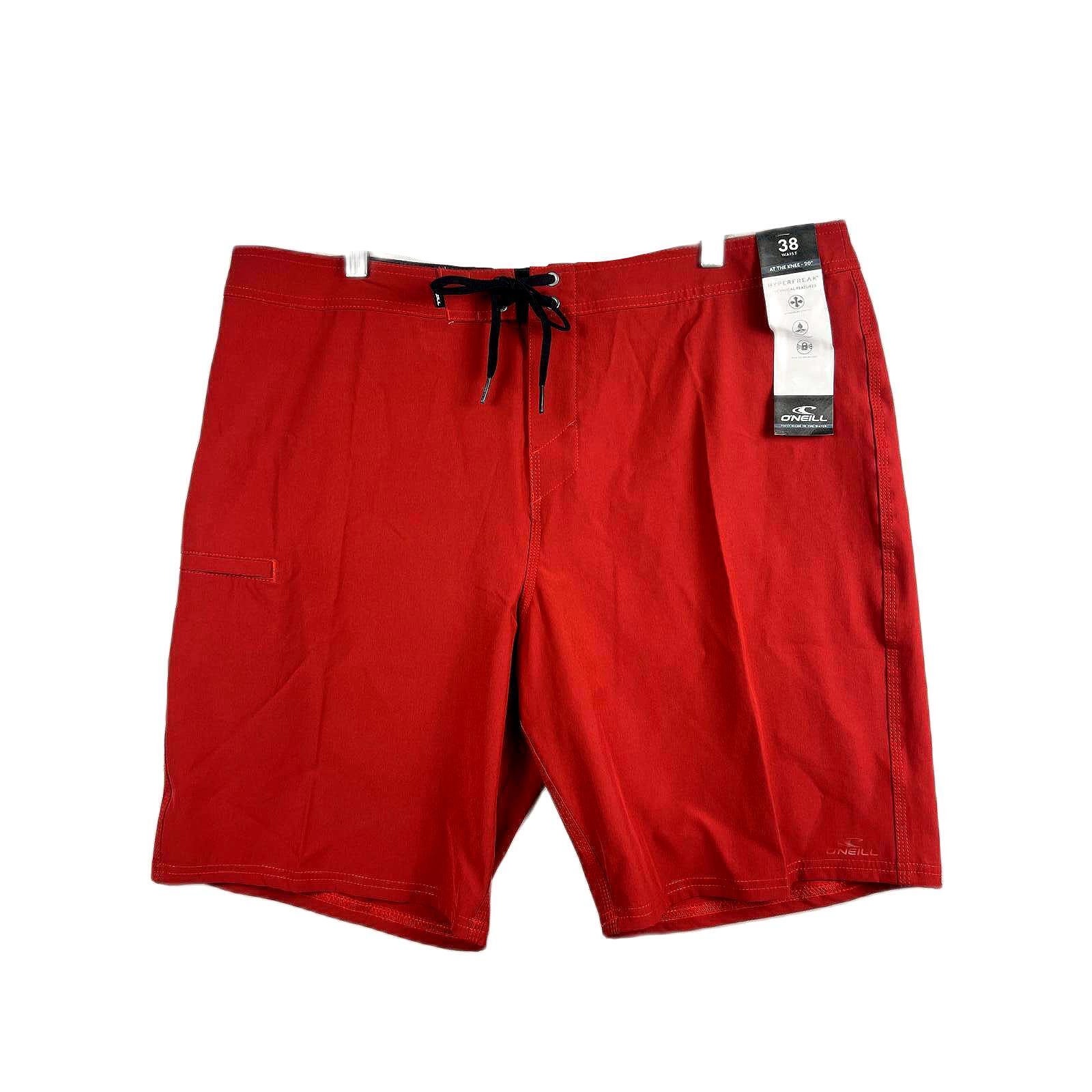 O'Neill Men's 38 Hyperfreak Red Board Shorts Solid Stretch Flex Swim Knee Length