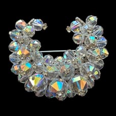 Vintage Crystal Crescent Moon Shaped Brooch