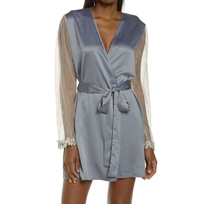 NEW Flora Nikrooz Women Showstopper Storm Lace Mesh Embroidered Sheer Back Robe