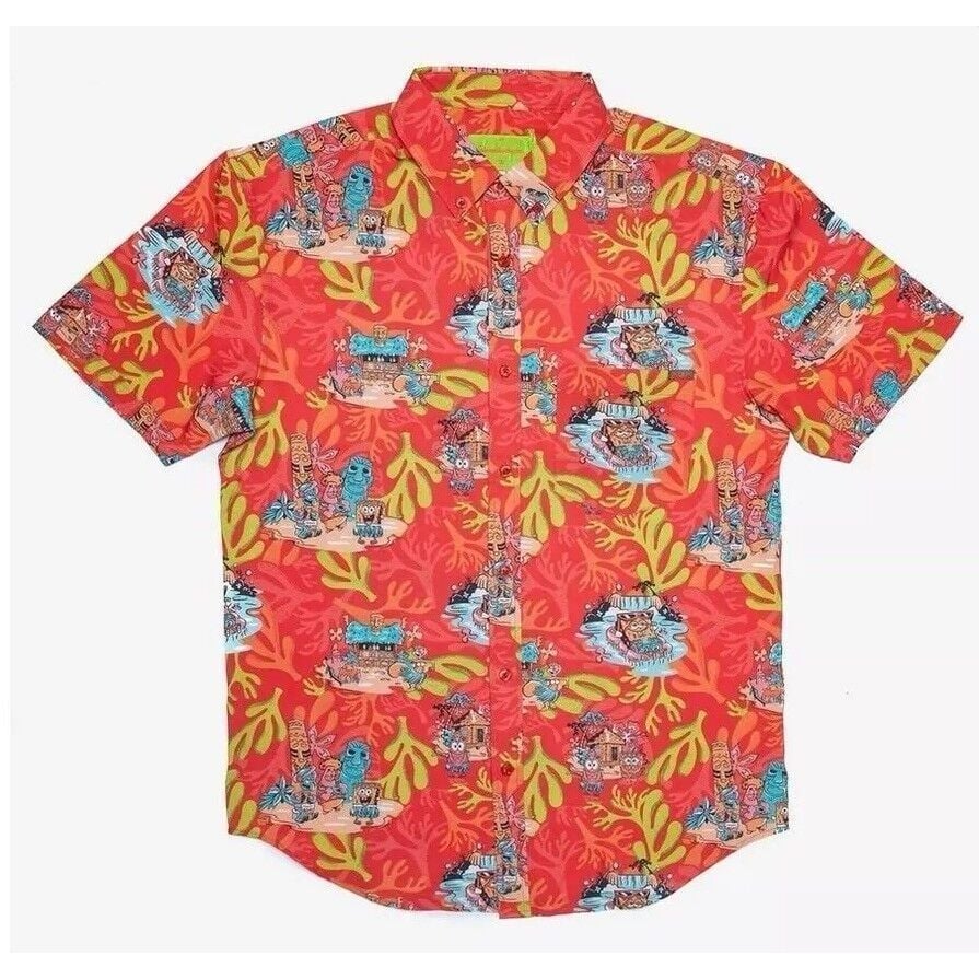 RSVLTS Nickelodean SpongeBob Squarepants Orange Luau Button-Up Shirt Size 3XL