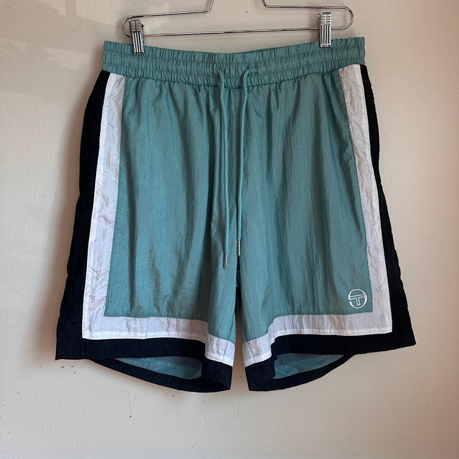 Sergio Tacchini Athletic Shorts Mens Gandolfo Blue Black White Nylon Tennis NWT