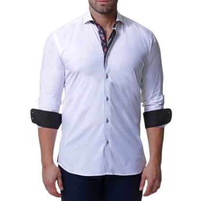 Maceoo Wall Street white check performance stretch button down dress shirt small