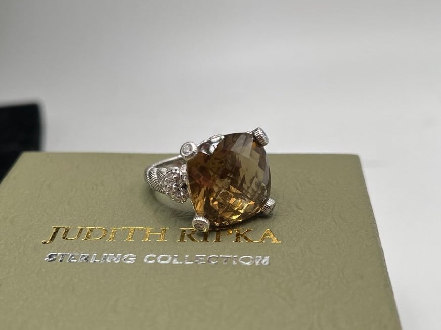 Judith Ripka Sterling Diamonique Citrine Ring Size 5