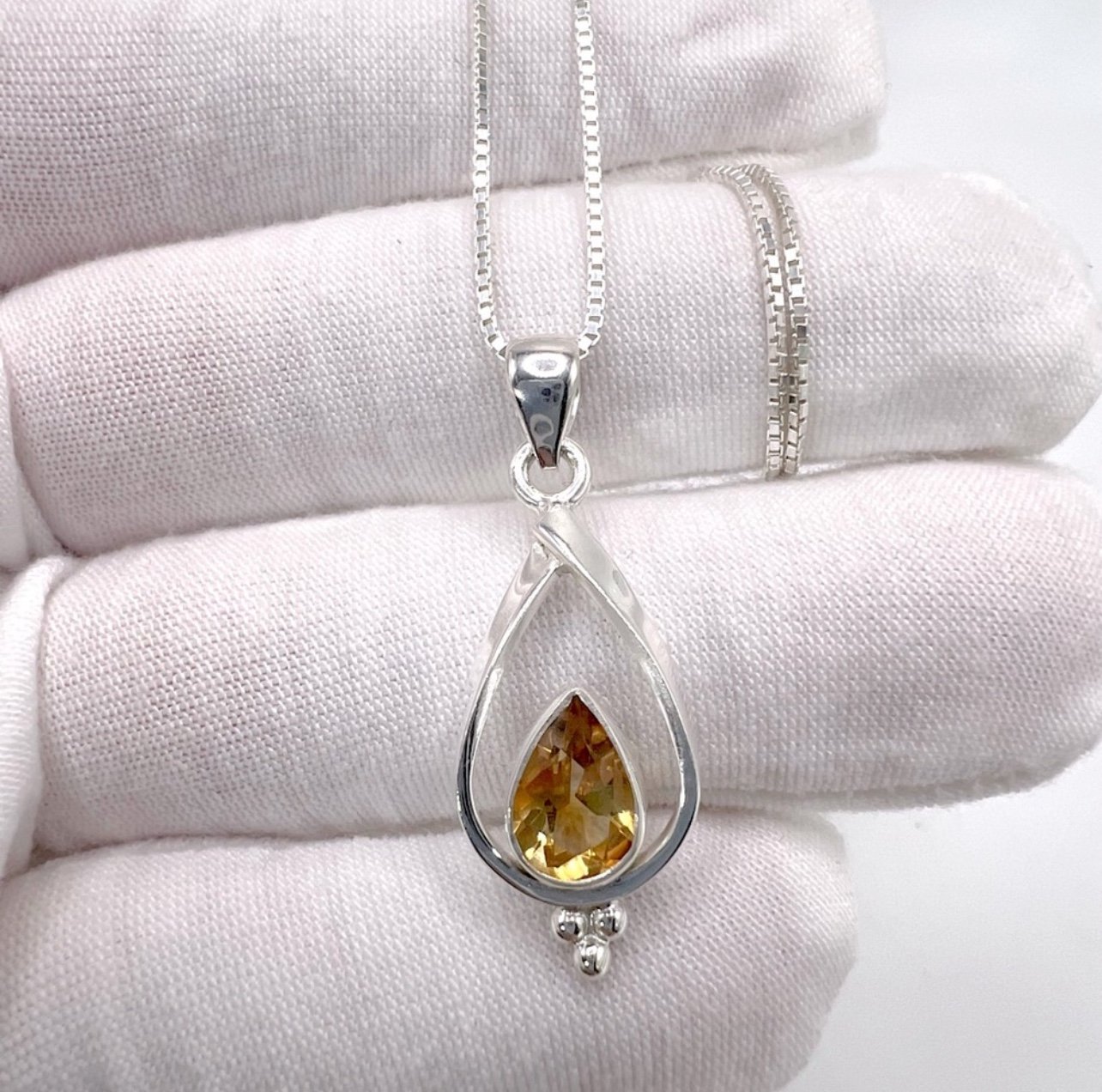Genuine Tear Drop Citrine .925 Sterling Silver Necklace