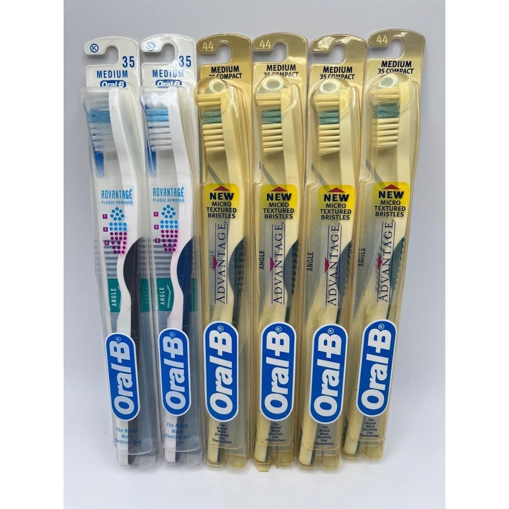 6 LOT Vintage 1996 Oral-B Advantage Toothbrush Medium 35 Compact Angle DISCO