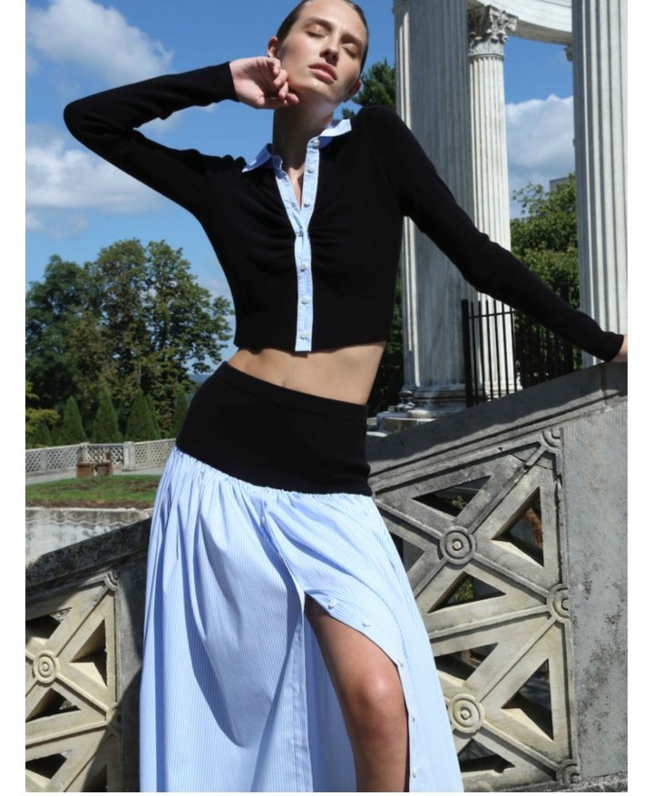 NAADAM STRIPED MIXED MEDIA SKIRT, SIZE M, NWT 375