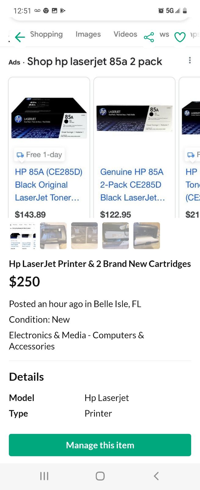 Hp LaserJet printer and 2 brand new cartridges