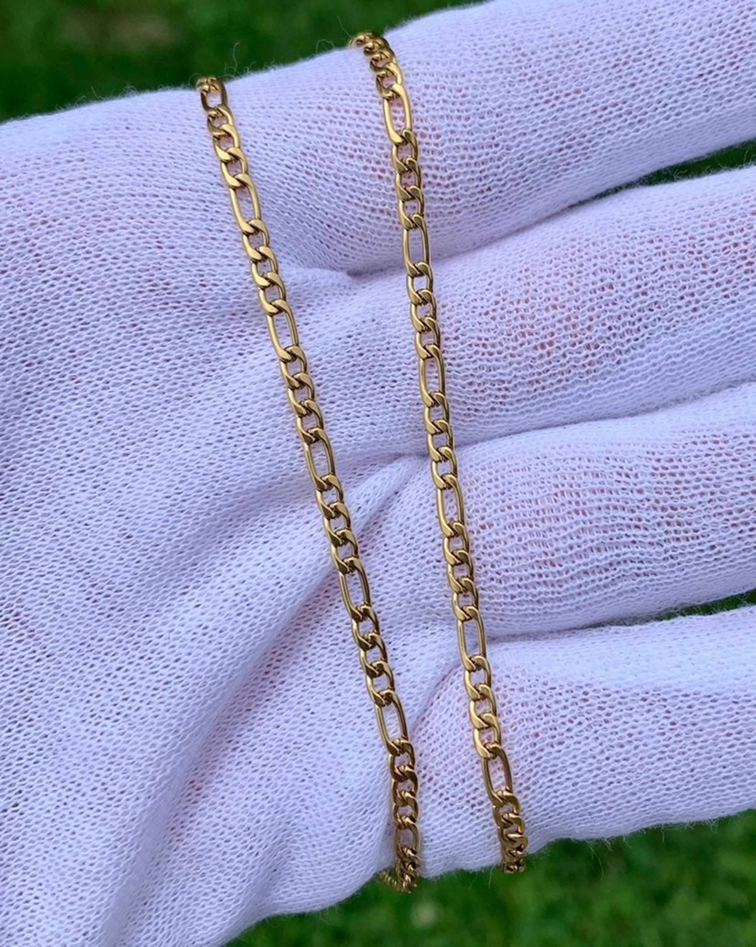14k Gold Figaro Chain Stainless Steel Necklace 20 Inch 3 MM Mens Womens