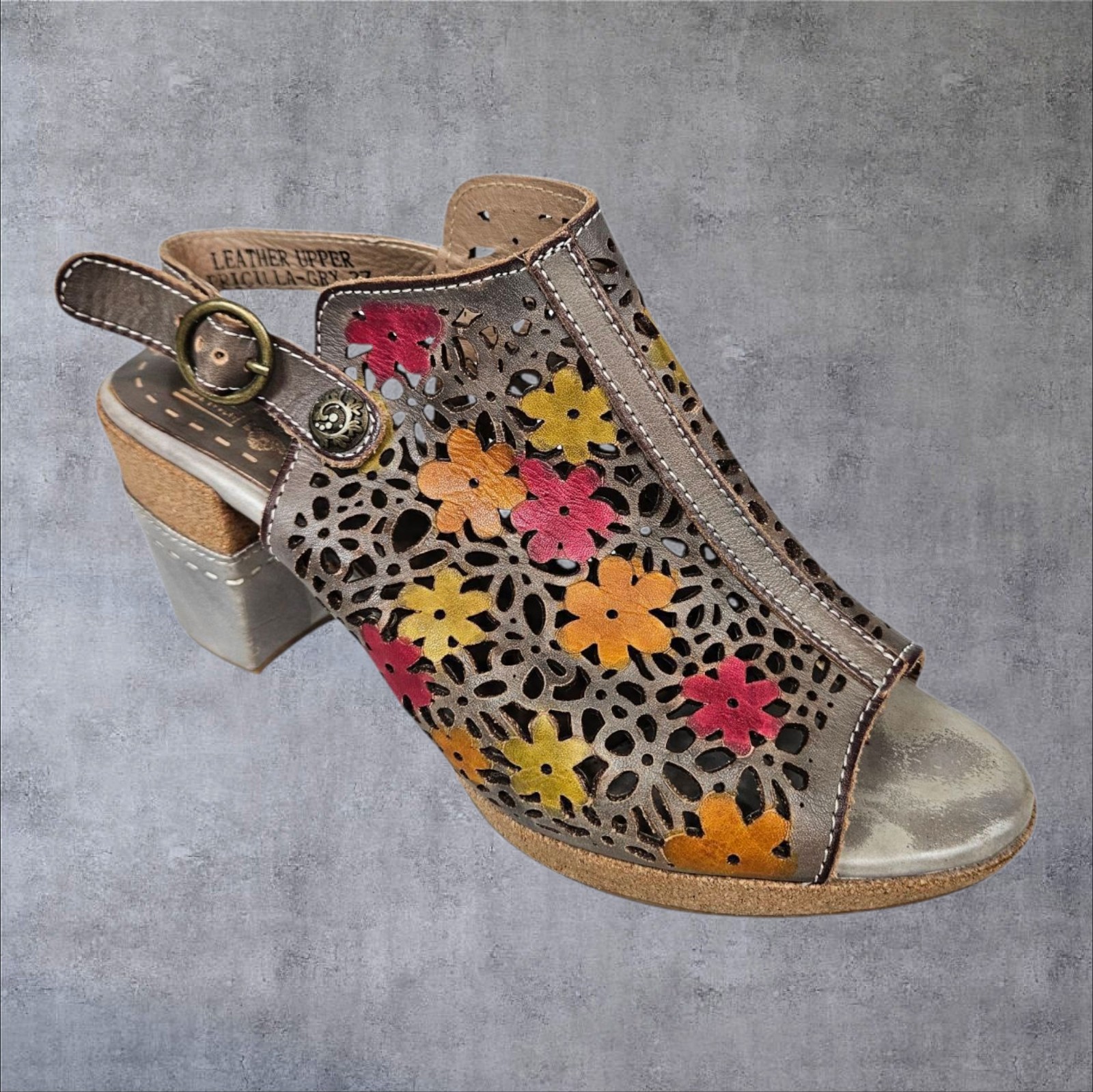 Spring Step L'Artiste Pricilla Heeled Sandal Metallic Gray Size 37 EU 6.5 US