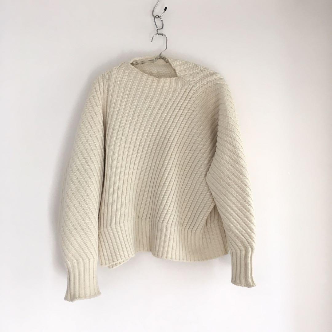 JIL SANDER Ivory Ribbed Sweater with Asymmetrical Design