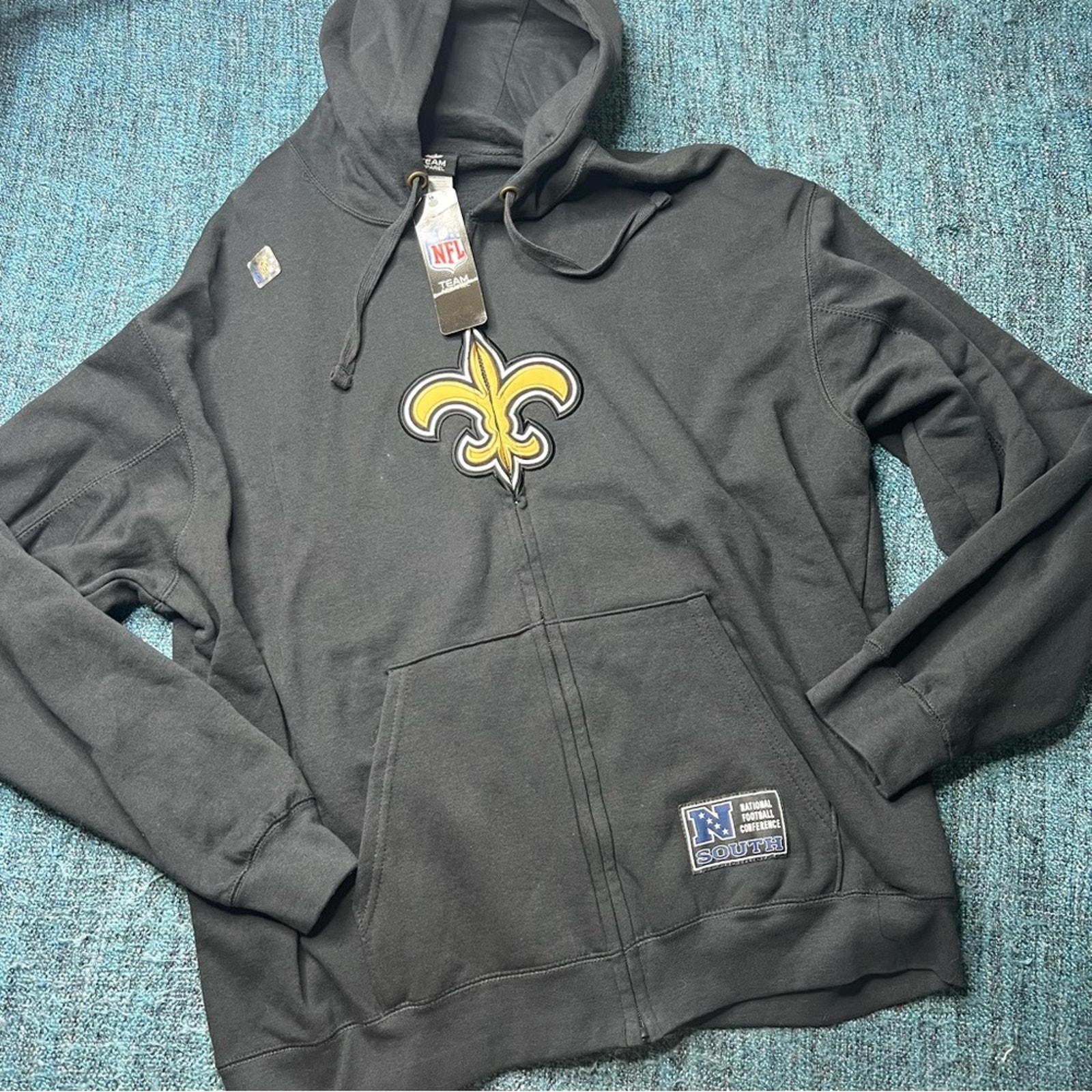 New Orleans Saints Full Zip Hoodie Jacket NFL Team Apparel in Black NWT Large
