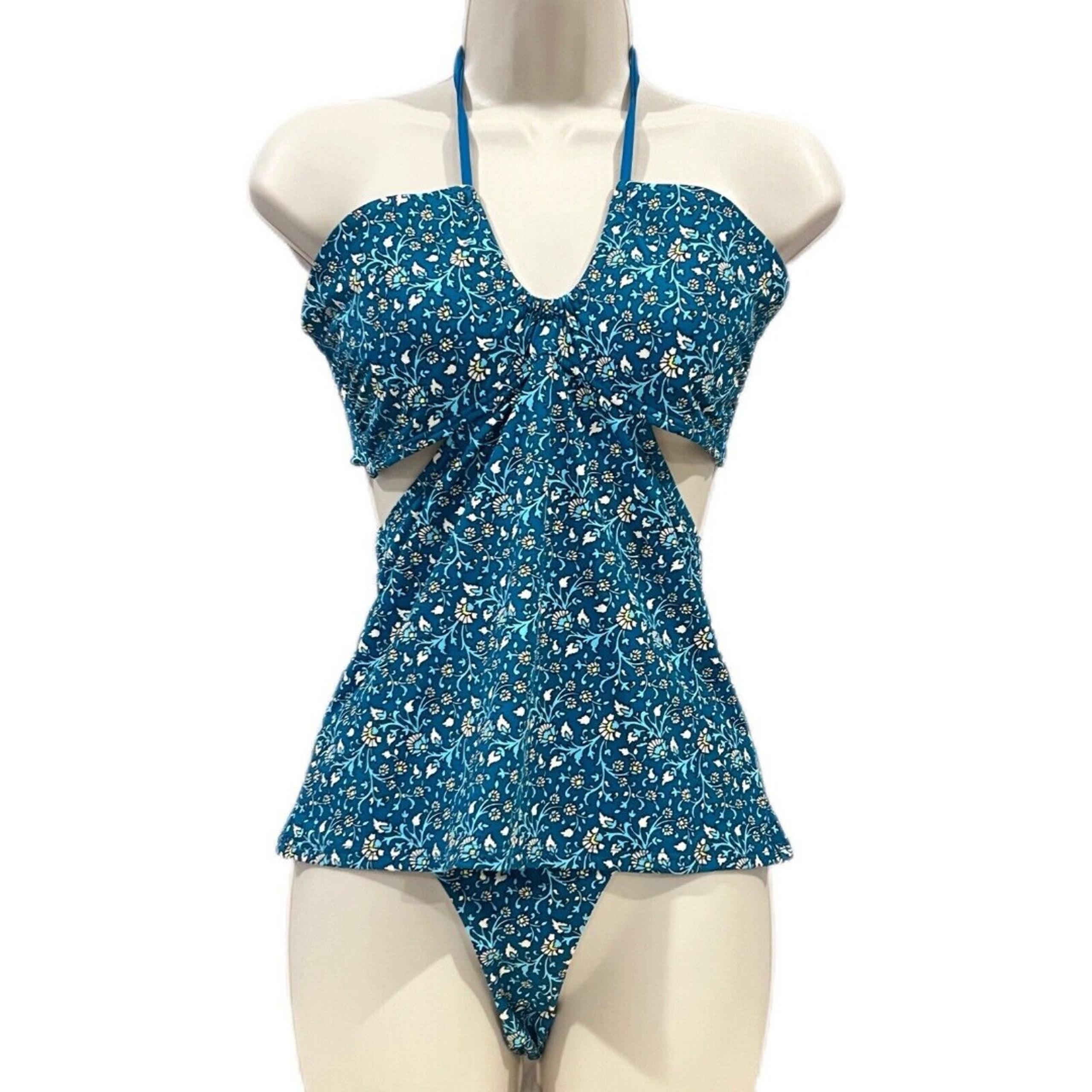 Ann Taylor Loft Beach Women Swimsuit 2-Piece Green Floral Tankini Bikini Medium