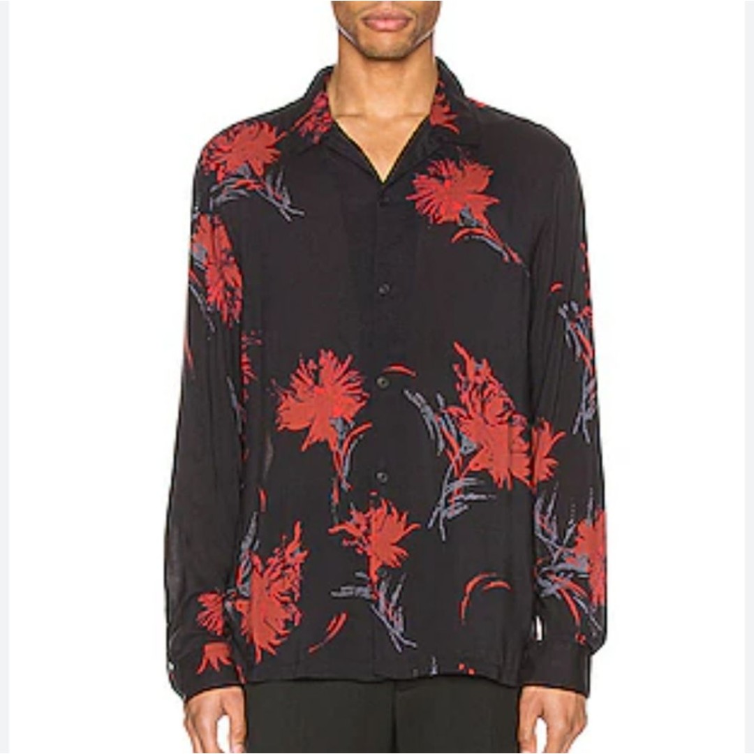 All Saints Black Red Floral Button Down Casual Shirt S
