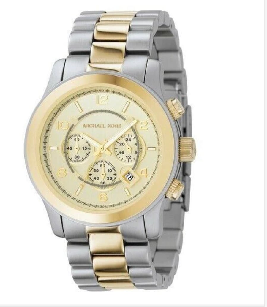 Michael Kors MK8098 38mm Men's Watch Two-Tone Steel Bracelet Chrono Golden Dial