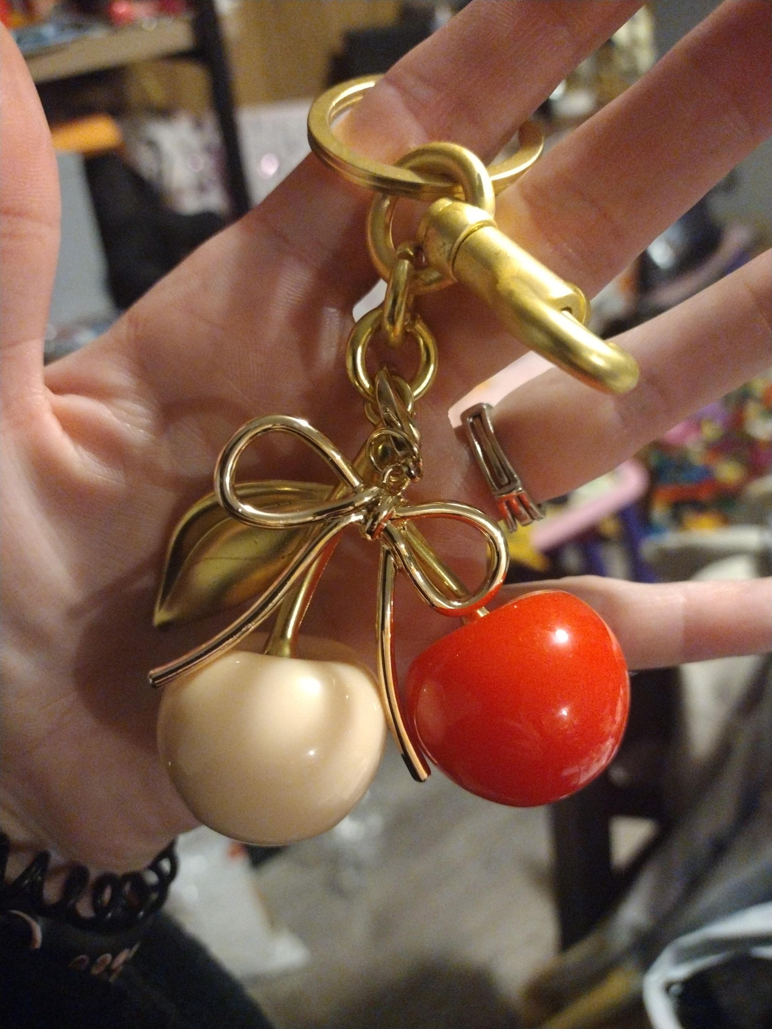 Cream and red cherry bagcharm keychain