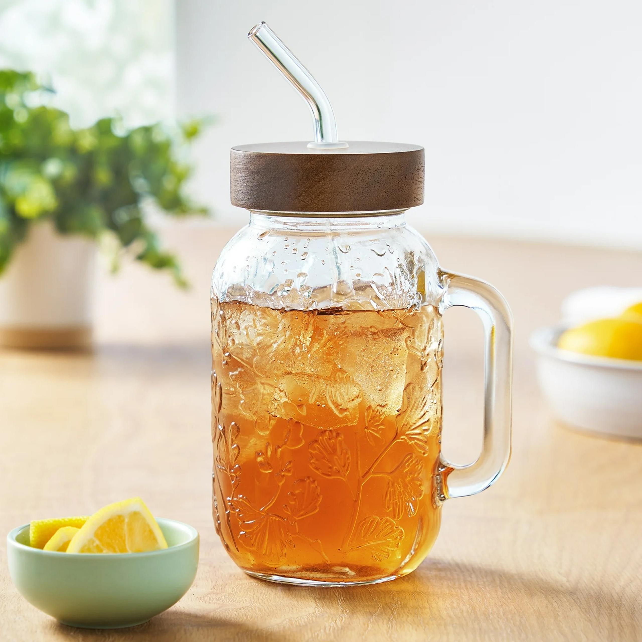 TikTok Viral Pioneer Woman Glass 32oz Mason Jar Palmer Sipper with straw NWT