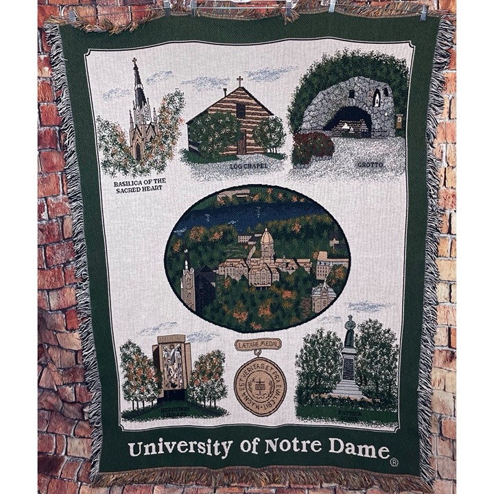 University of Notre Dame Fighting Irish ND Stadium Fringe Tapestry Throw Blanket