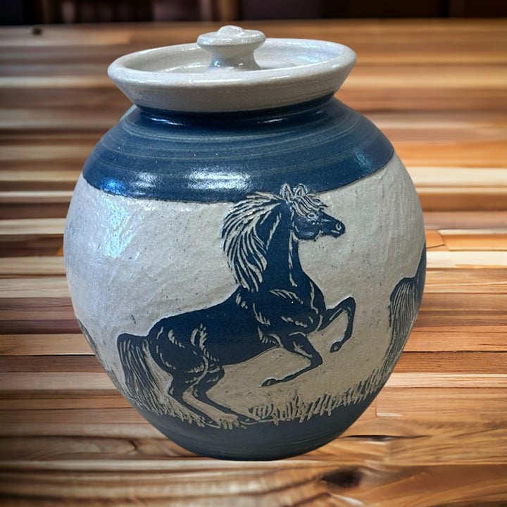 Vintage Turn and Burn Pottery Horse Canister