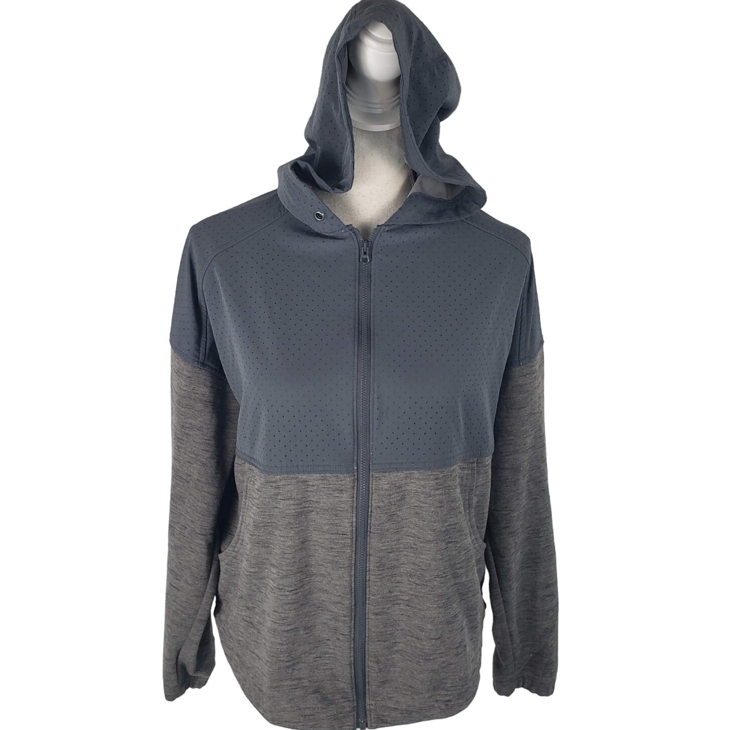 Columbia Colorblock Blue Mesh Gray Jersey Full Zip Hoodie Pockets Sweatshirt XS