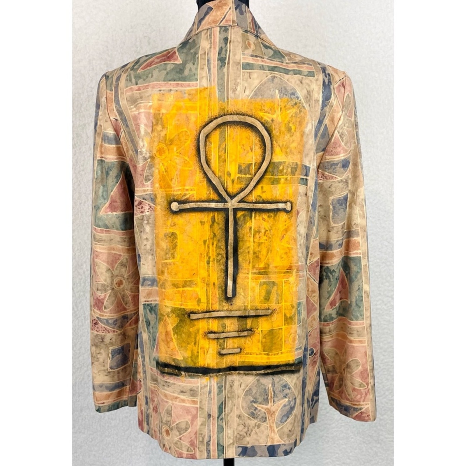 MALCOLM EMILIO • Stay Relevant Tan/Multi Ankh Reworked Vintage Blazer