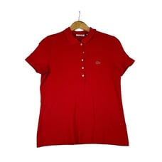 LACOSTE Women's Slim Fit Stretch Mini Cotton Piqué Red Polo Shirt Size 42