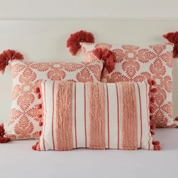 August & Leo Boho Decorative Comfortable Pillows Cream And Orange New In Package