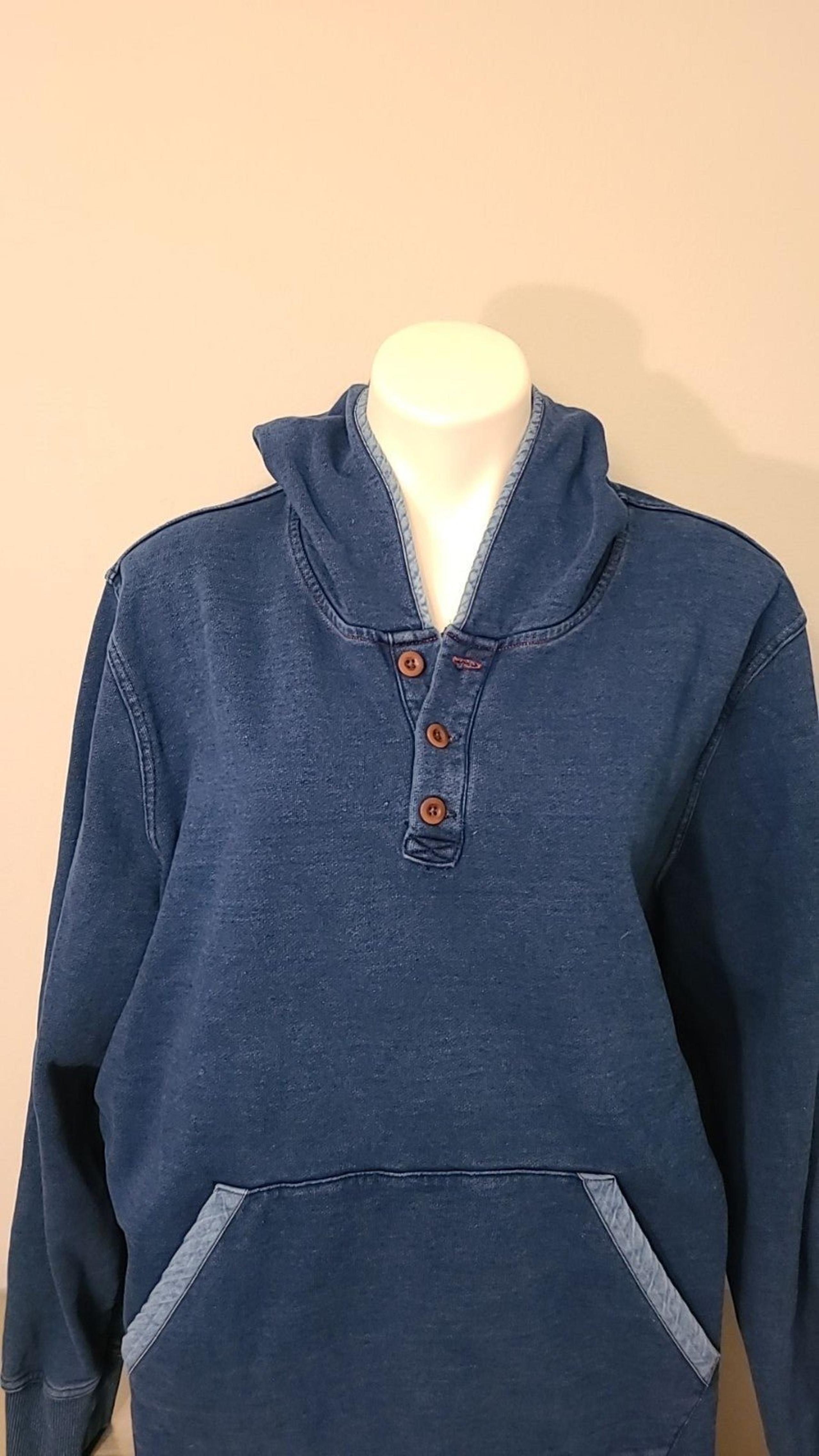 Lucky Brand Hooded Sweatshirt Button 1/4 Women's Size XL Blue