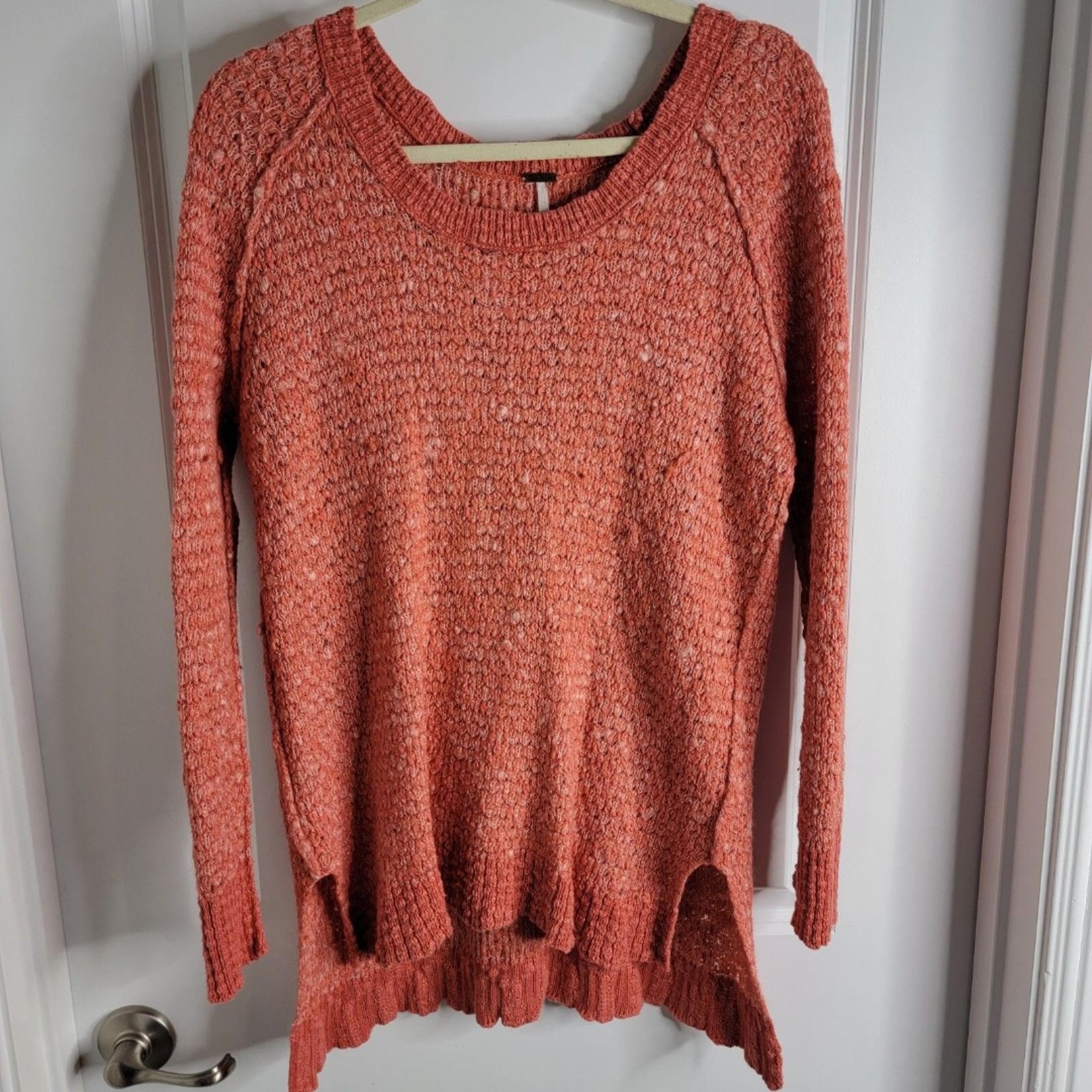 Free People Women's Size Medium Jeepster Honeycomb LS Sweater Coral Orange