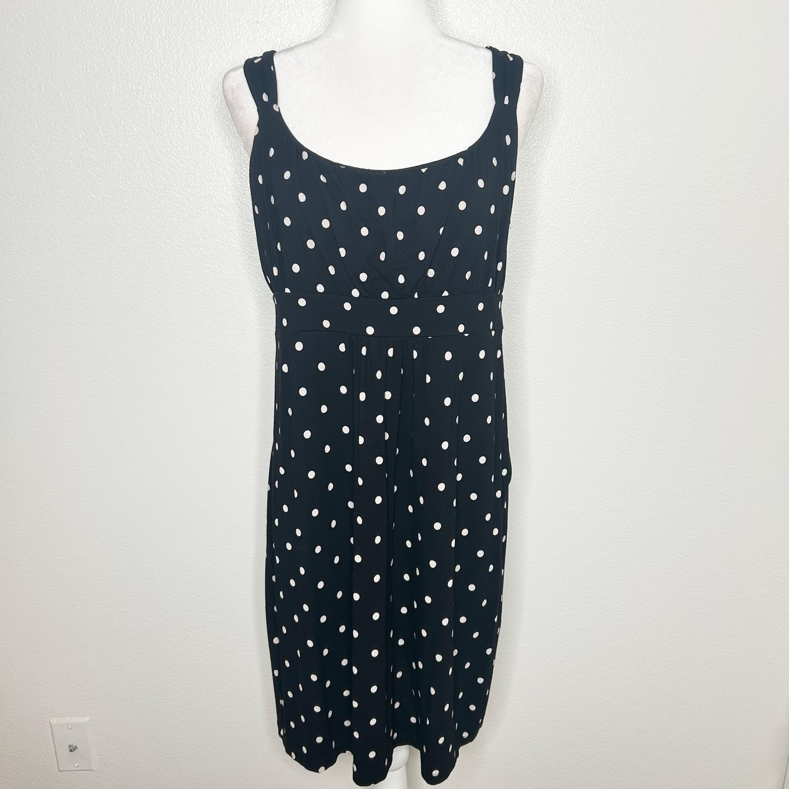 Ann Taylor Womens Black Polka Dot Sleeveless Knee Length Knit Dress Size LP