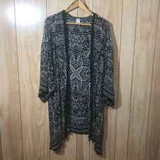 NWT Bila Black Artsy Open Front Long Sleeve Long Kimono XL