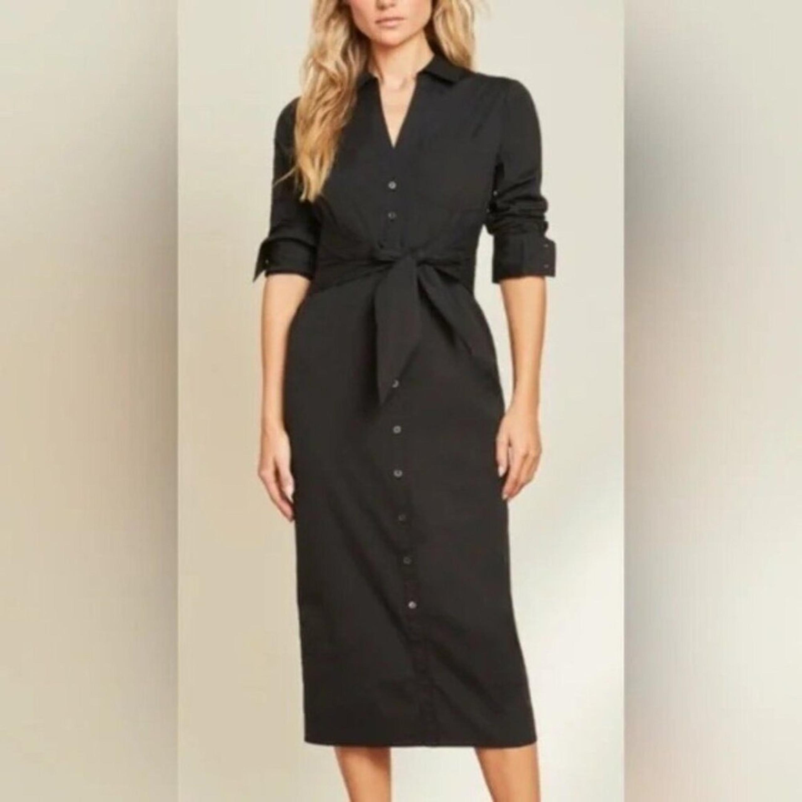 Veronica Beard Janelle White Tie-Waist Shirt Dress Women's Size 2 in Black