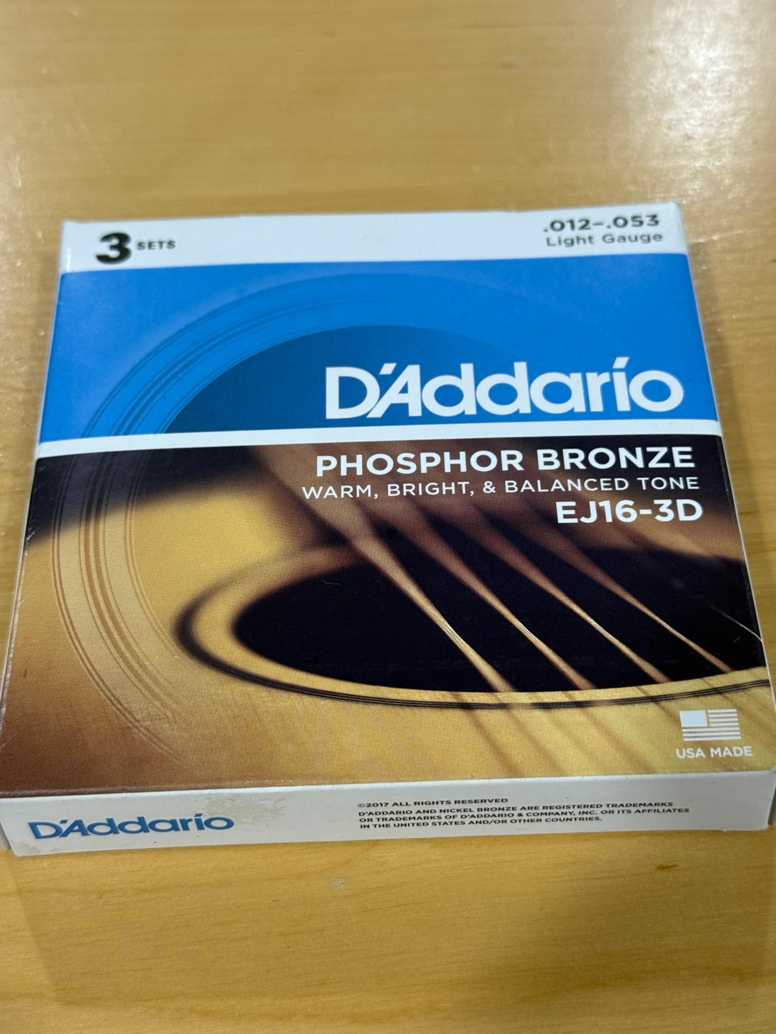 D'Addario EJ16-3D Phosphor Bronze Acoustic Guitar Strings Light Gauge 3 Sets NEW