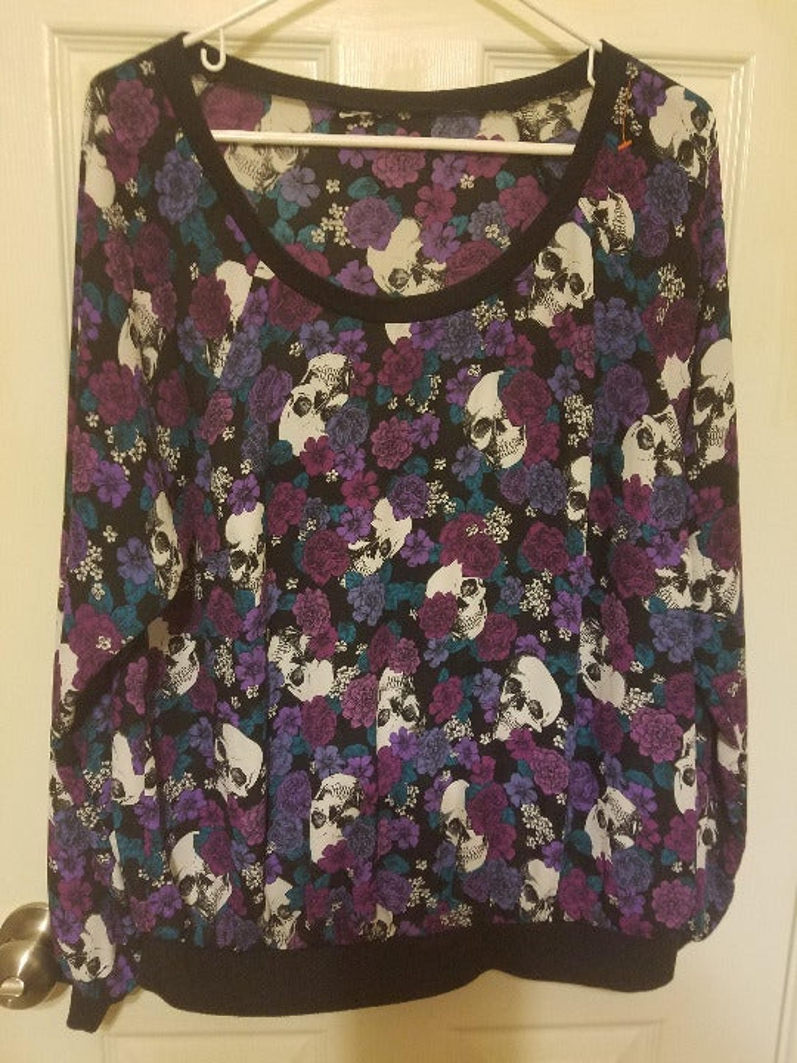 SILK SHIRT WOMEN FLOWERS N SKELETONS, XL