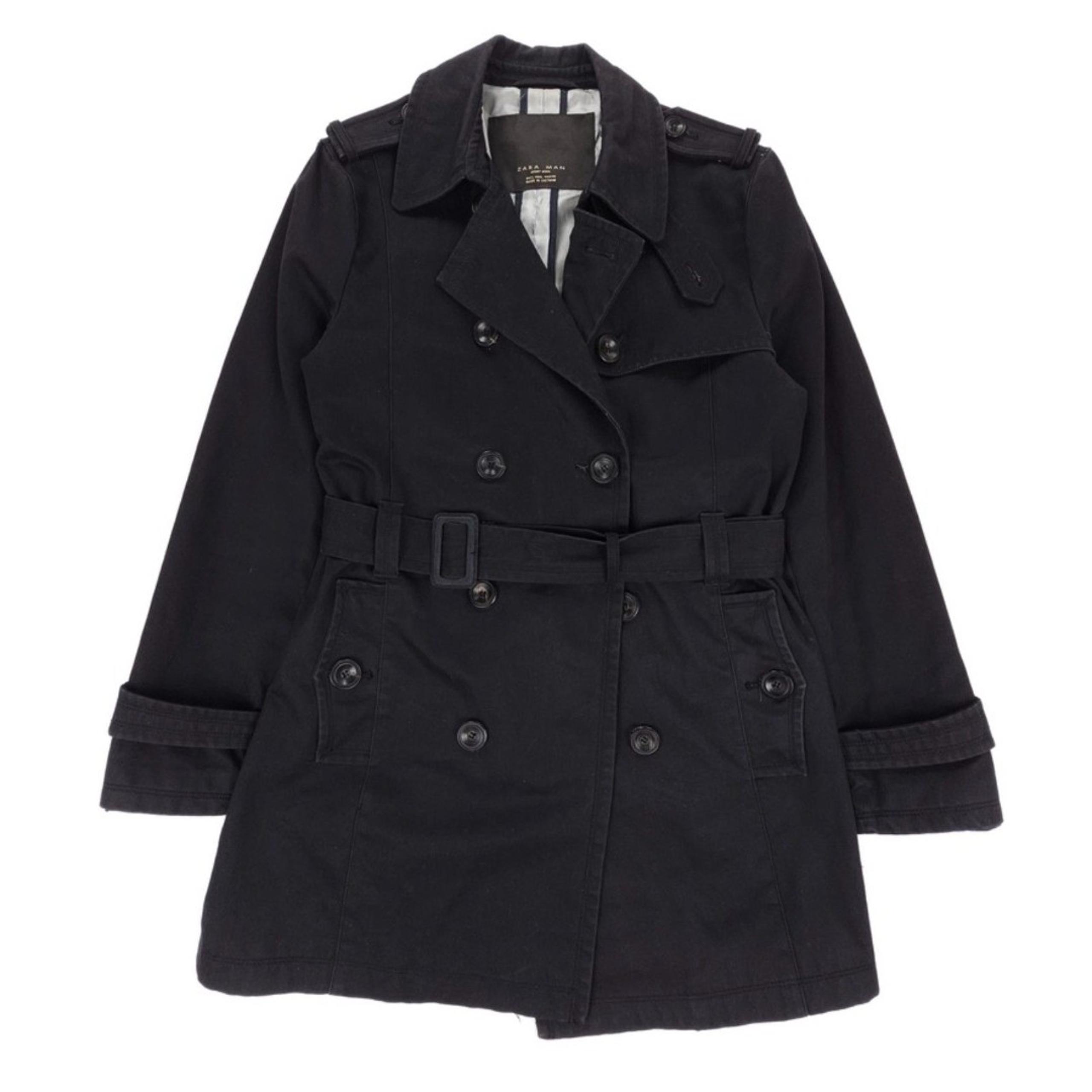 ZARA Man Double Breasted Military Trench Coat Old Money Tailored Belted Jacket