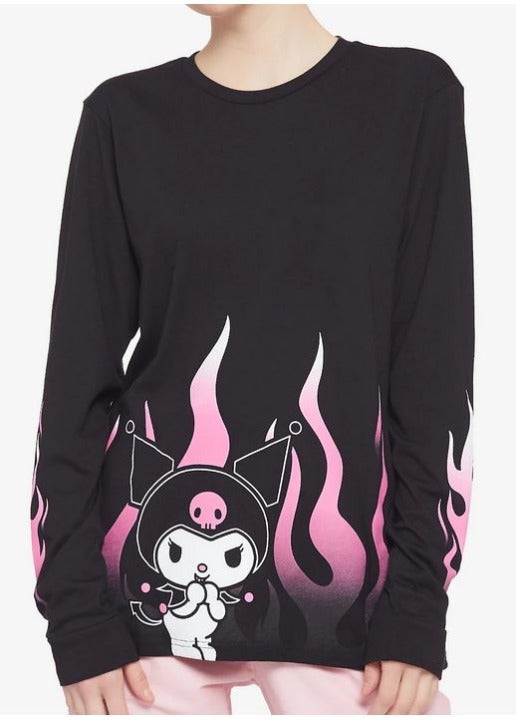 Kuromi Pink Flame Long Sleeve T-Shirt MD