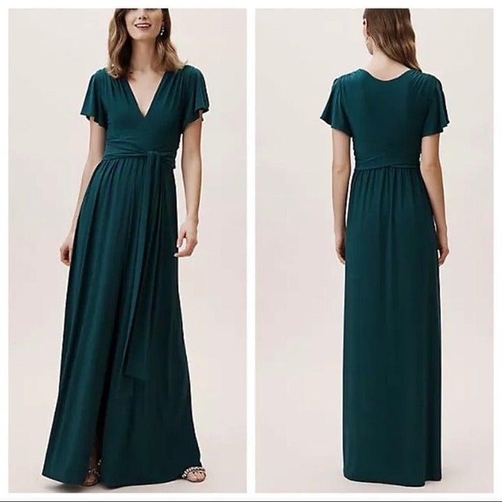 NWT Anthro BHLDN Mendoza Maxi Jersey Dress Forest Green Wedding MOB Cocktail