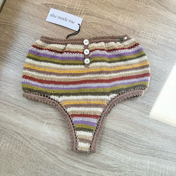 NWT Free People She Made Me Rahi Crochet High Waisted Bikini Swim Bottoms Brown