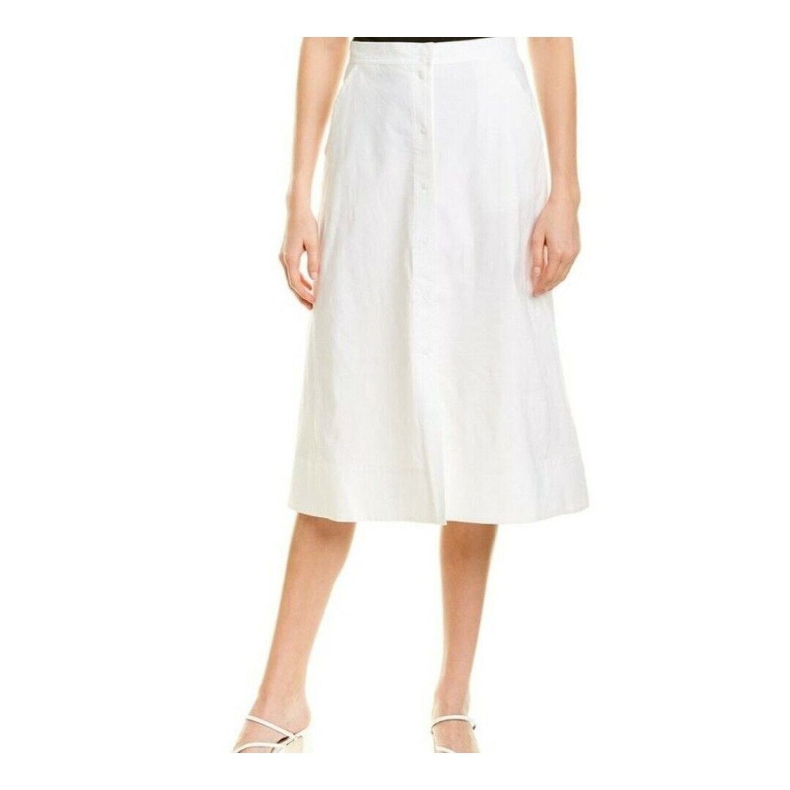 A.L.C. Jayce Linen Blend Skirt 4 White Midi Snap Button ALine Minimalist Neutral