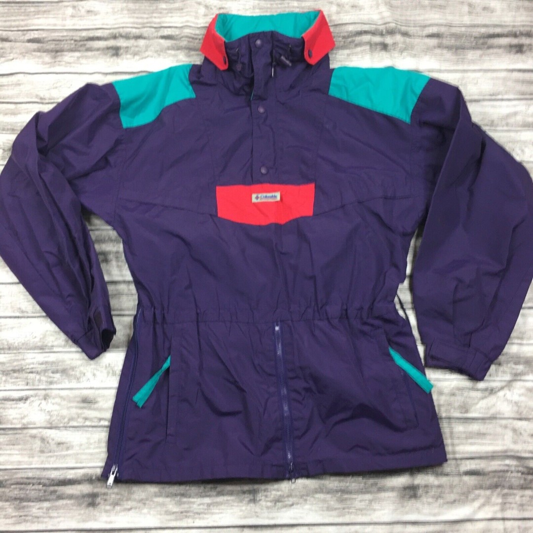 Columbia Jacket / Anorak Windbreaker / 90s Color Block Coat / Vintage Medium
