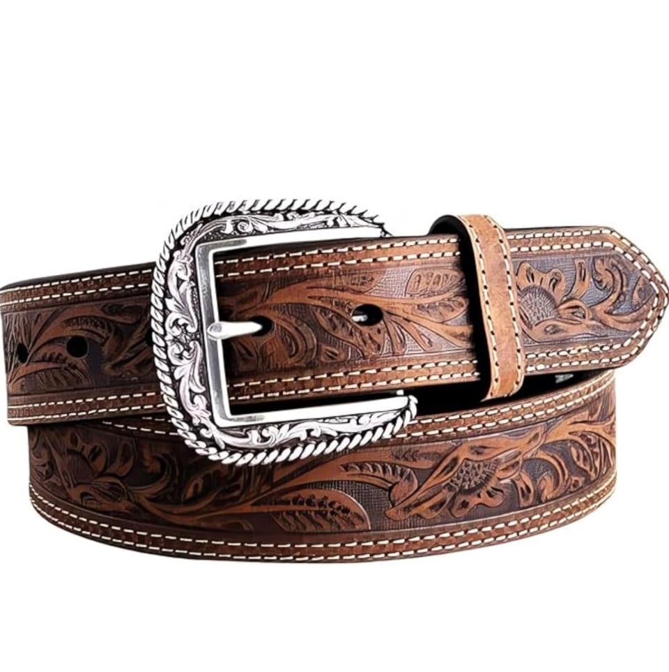 Ariat Western Mens Belt 42 Leather Croc Embossed Floral Brown A1036302