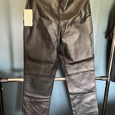 CLIO Vintage High Waist Genuine Black Leather Pants Side Zip Straight Leg Size 8