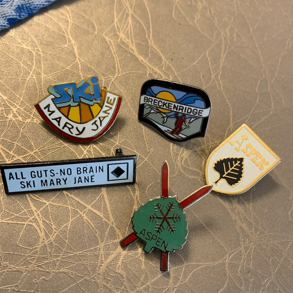 Vintage Enamel Snow Skiing Pins