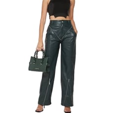 Maniere De Voir NWT Forest Green Vegan Leather High Waisted Pants Size 10 Zipper