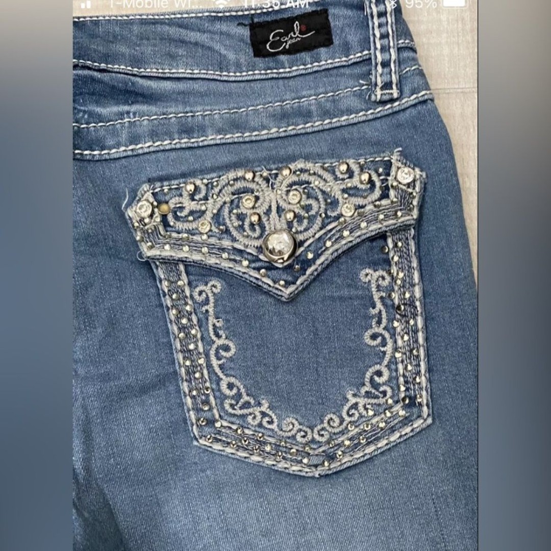Cropped Capri Jeans Earl Jeans Womens Size 8 petite Embellished